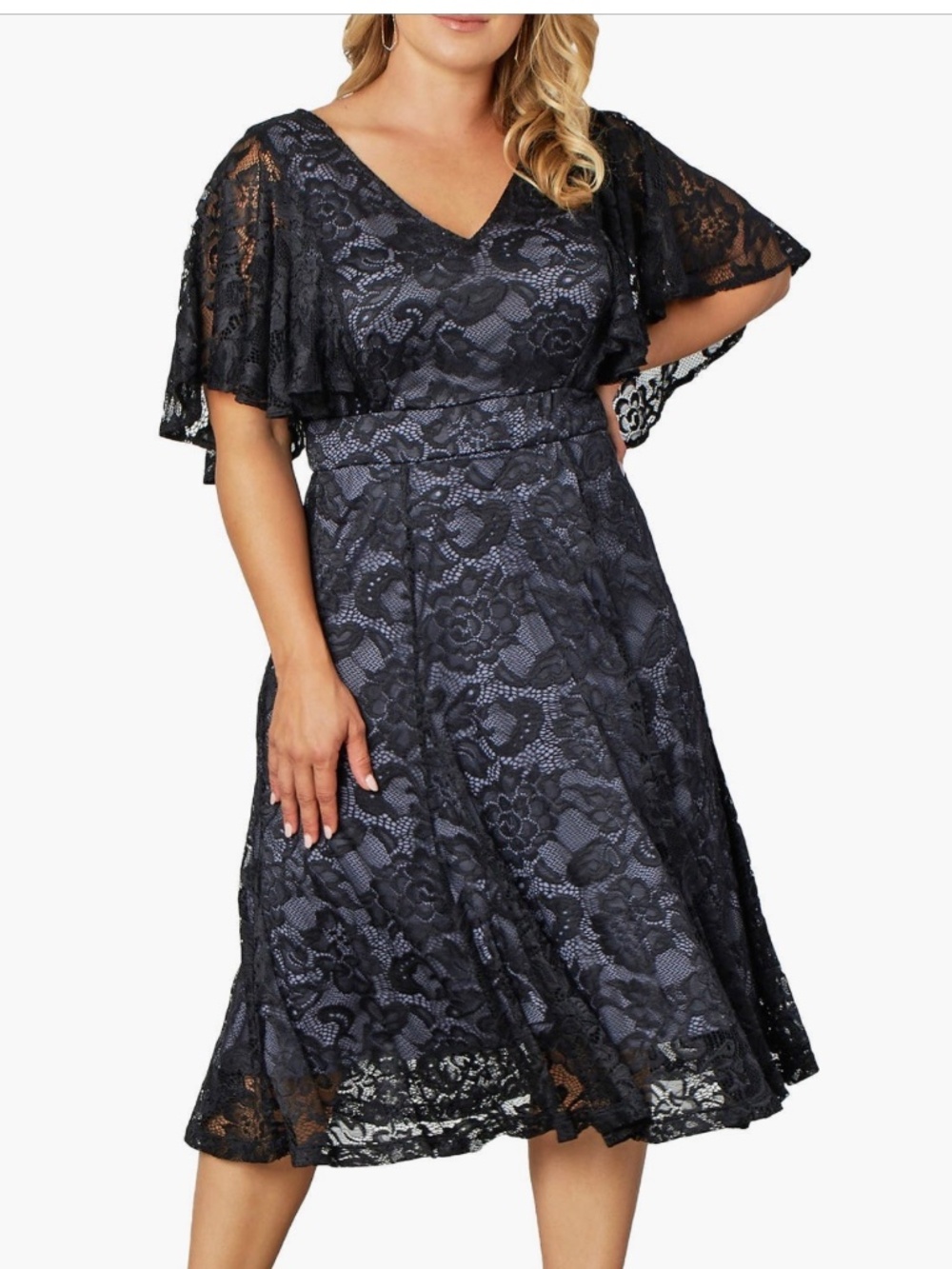 Kiyonna Plus Black Lace V-Neck Midi Dress. Sz 2X.